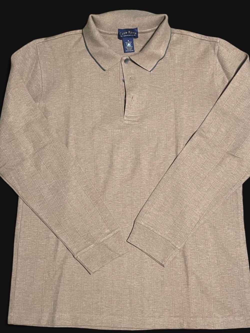 Club Room Taupe Long-Sleeve Polo with Subtle Texture